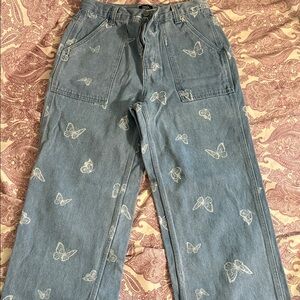 Butterfly  Wide Leg Jeans - Light Blue